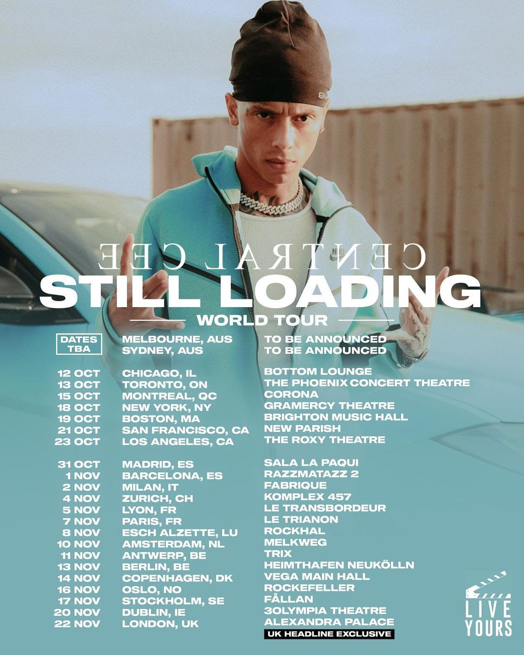 Central Cee Announces “Still Loading” World Tour, Including First